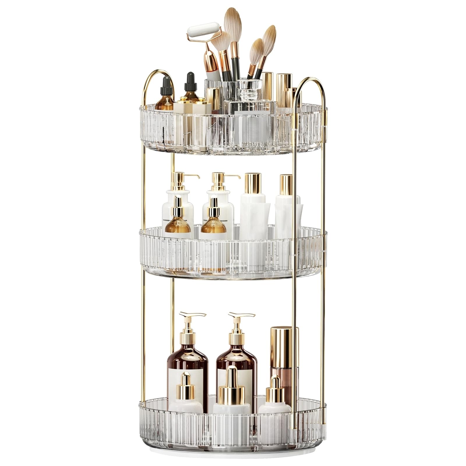 Home Essentials Bathroom Storage - 360 Rotating Makeup Organizer 3 Tier