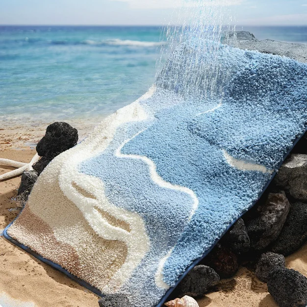 Home Bathroom Rugs - Tufted Sea Pattern Bedroom Rug Soft