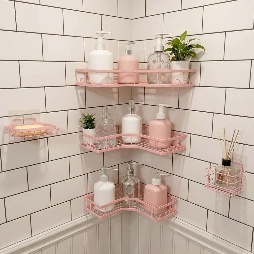 5Pcs Minimalist Pink Shower Or - Home Essentials Bathroom Storage review and price