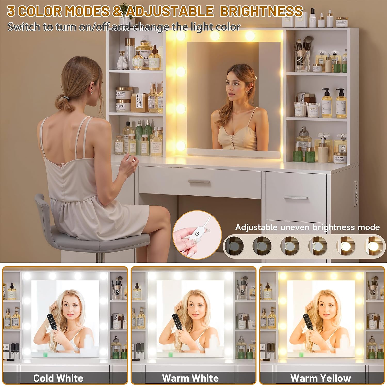 Large Vanity Desk with LED Mir - Home Outlet Bathroom Mirrors review and price